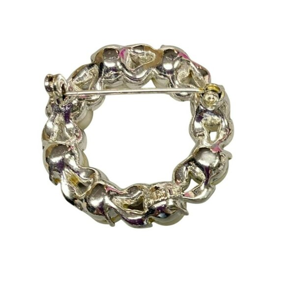 Vintage Signed Lisner Faux Pearl & Rhinestone Circle Brooch Pin - Picture 3 of 5